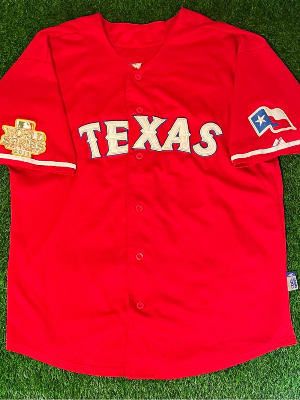 2011 Majestic MLB Texas Rangers Nelson Cruz #17 World Series Red Jersey Mens XL